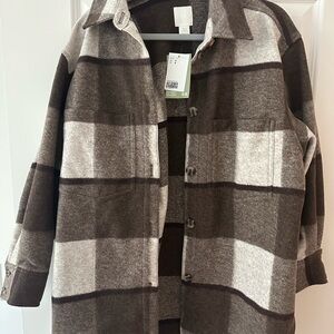H&M Brown and Cream Checkered Coat